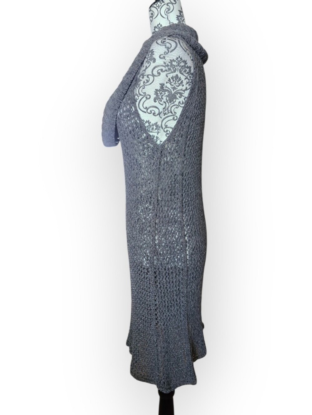 Sarah Pacini Open Knit Linen Cotton Blend Sleeveless Cowl Neck Dress One Size - Picture 3 of 11